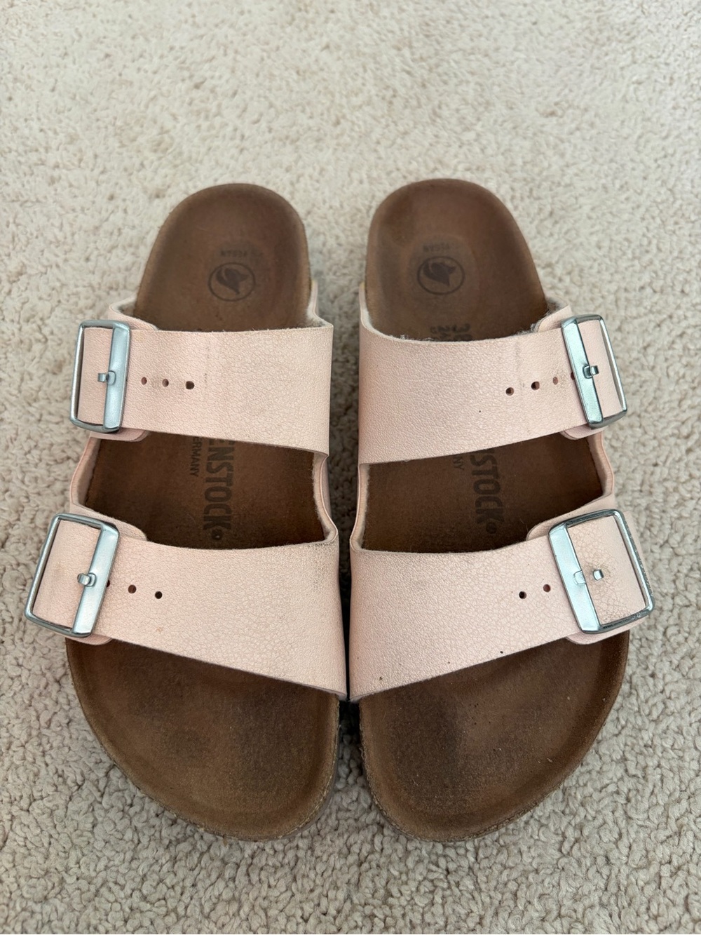 Birkenstock Pink Leather Arizona Soft Foot Slide Women's Size EU 38 US 7 - 7.5 - Picture 1 of 7